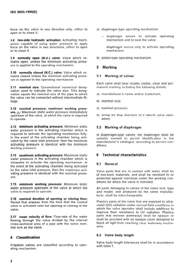 ISO 9635:1990 ISO 9635:1990 - Irrigation equipment -- Hydraulically operated irrigation valves - Page 4 preview