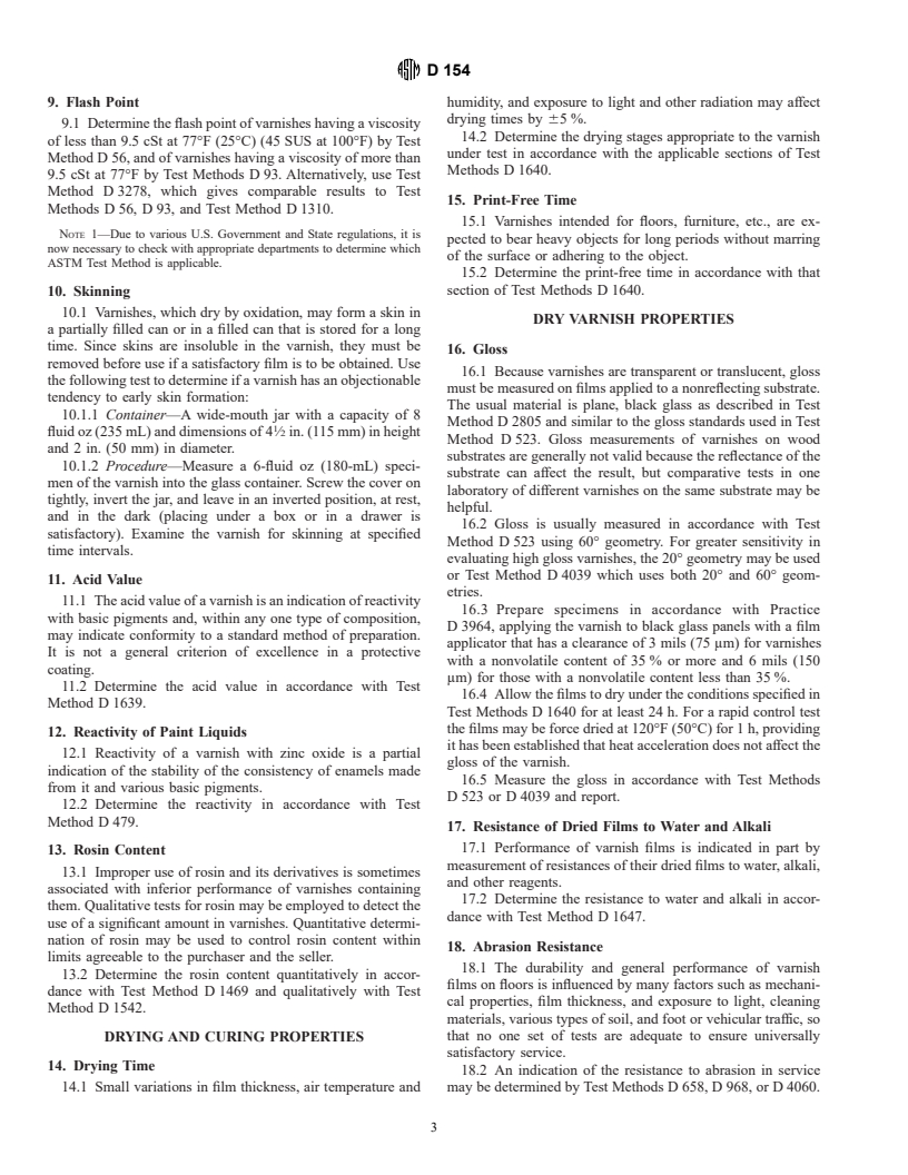 ASTM D154-85(1996) - Standard Guide for Testing Varnishes