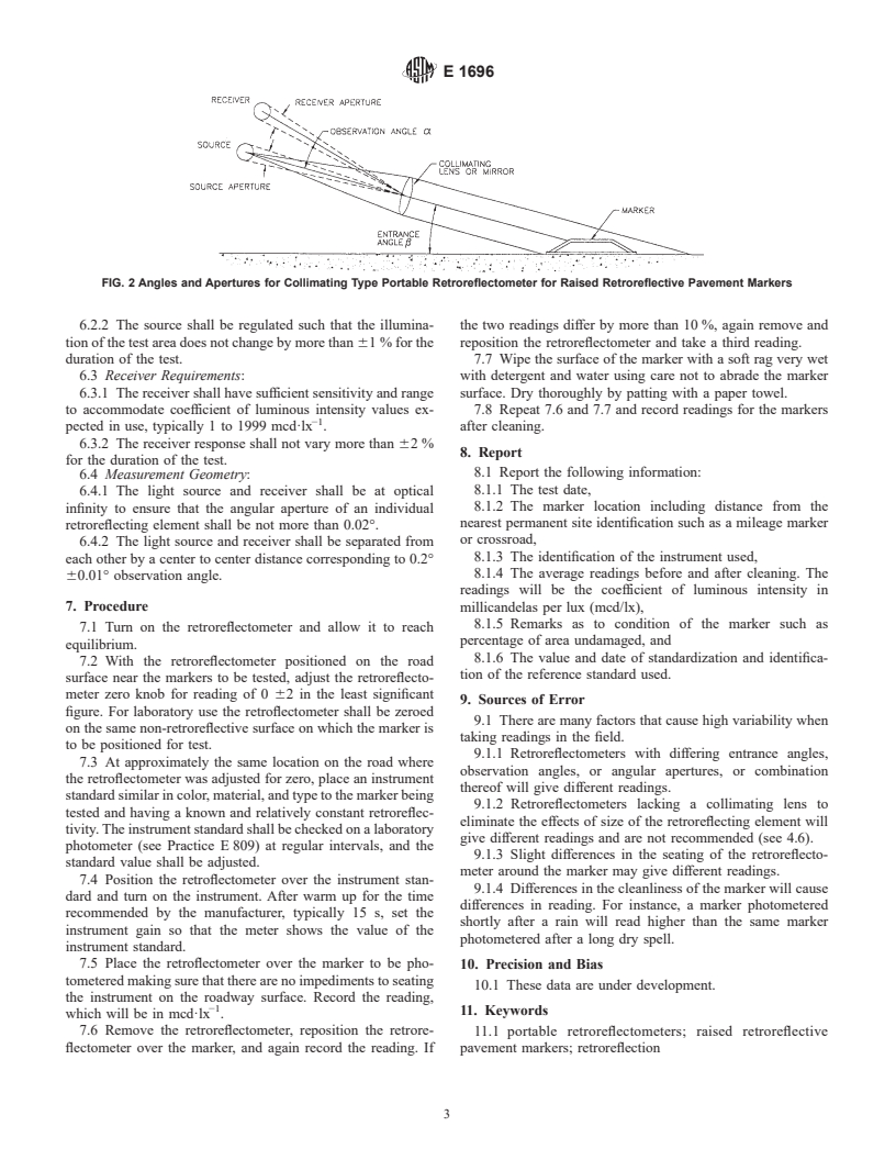 ASTM E1696-02 - Standard Test Method for Field Measurement of Raised Retroreflective Pavement Markers Using a Portable Retroreflectometer