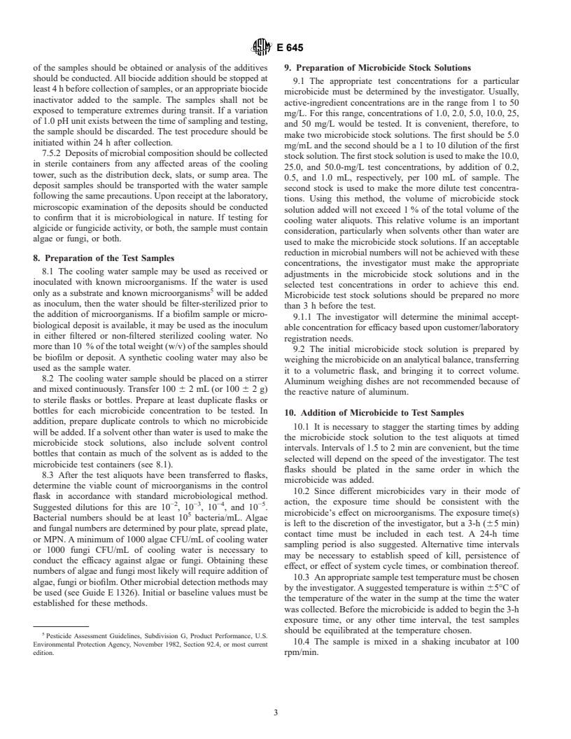 ASTM E645-02 - Standard Test Method for Efficacy of Microbicides Used in Cooling Systems