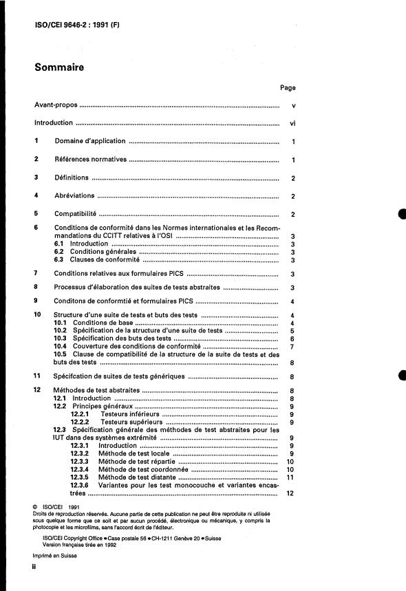 ISO/IEC 9646-2:1991 ISO/IEC 9646-2:1991 - Technologies de l'information -- Interconnexion de systemes ouverts -- Essais de conformité -- Méthodologie générale et procédures - Page 2 preview