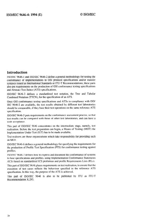 ISO/IEC 9646-4:1994 ISO/IEC 9646-4:1994 - Information technology -- Open Systems Interconnection -- Conformance testing methodology and framework - Page 4 preview