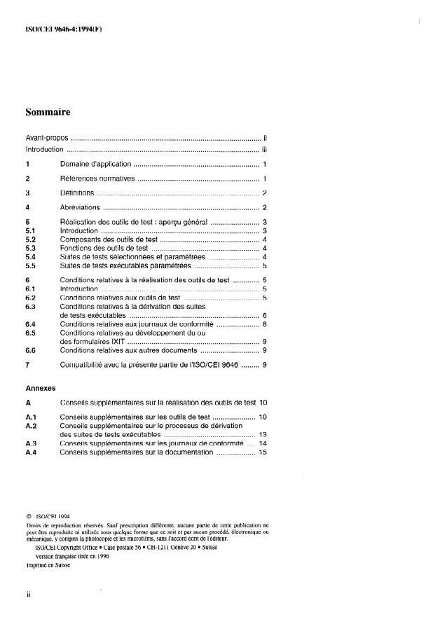 ISO/IEC 9646-4:1994 ISO/IEC 9646-4:1994 - Technologies de l'information -- Interconnexion de systemes ouverts (OSI) -- Cadre général et méthodologie des tests de conformité - Page 2 preview