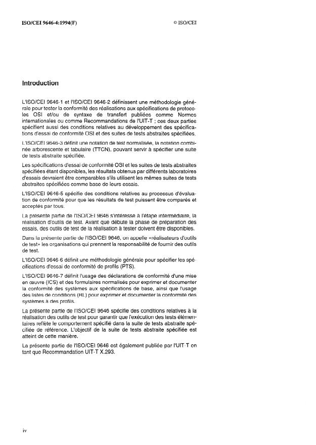 ISO/IEC 9646-4:1994 ISO/IEC 9646-4:1994 - Technologies de l'information -- Interconnexion de systemes ouverts (OSI) -- Cadre général et méthodologie des tests de conformité - Page 4 preview