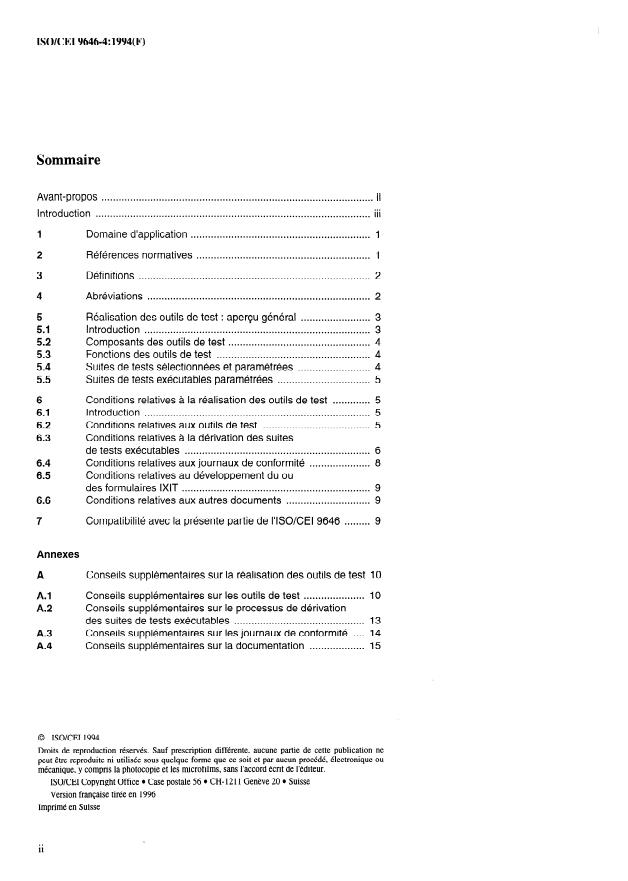 ISO/IEC 9646-4:1994 ISO/IEC 9646-4:1994 - Technologies de l'information -- Interconnexion de systemes ouverts (OSI) -- Cadre général et méthodologie des tests de conformité - Page 2 preview