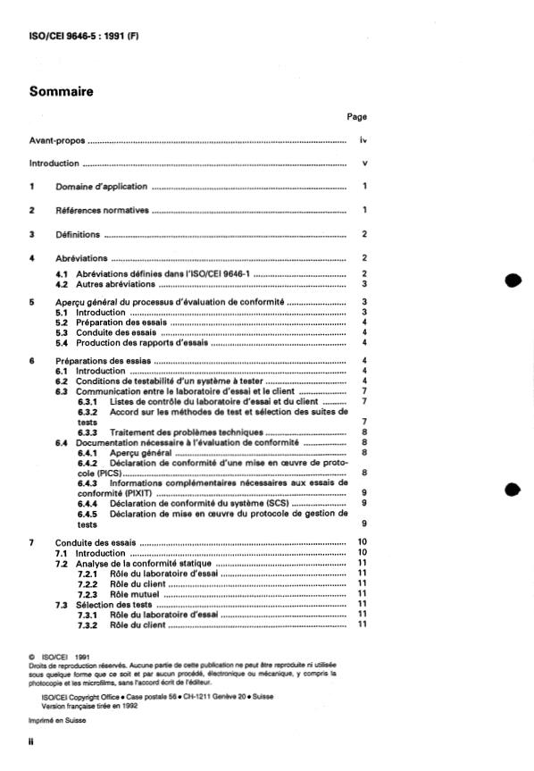 ISO/IEC 9646-5:1991 ISO/IEC 9646-5:1991 - Technologies de l'information -- Interconnexion de systemes ouverts -- Essais de conformité -- Méthodologie générale et procédures - Page 2 preview