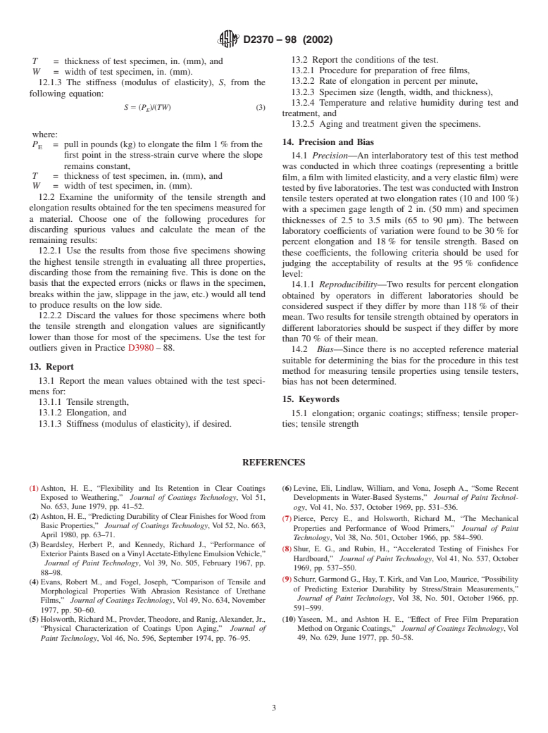 ASTM D2370-98(2002) - Standard Test Method for Tensile Properties of Organic Coatings