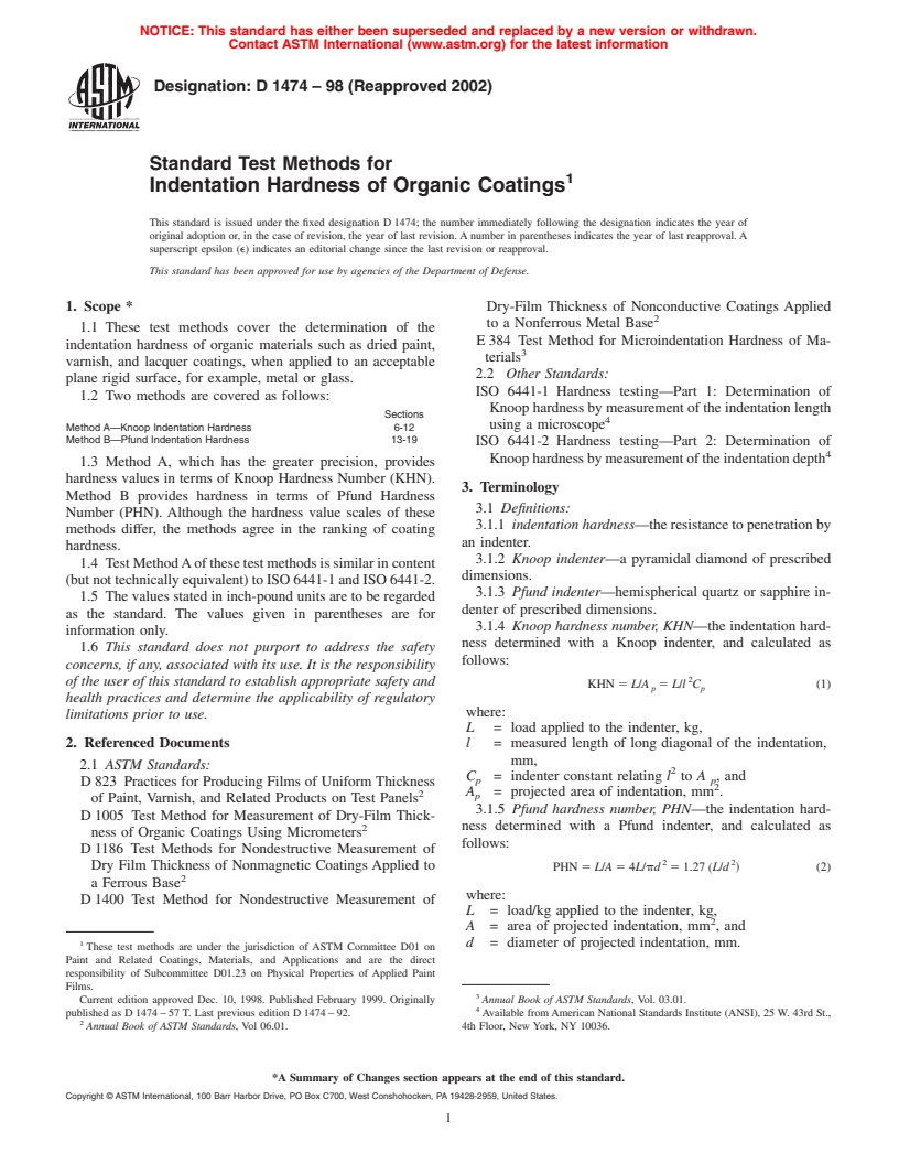 ASTM D1474-98(2002) - Standard Test Methods for Indentation Hardness of Organic Coatings