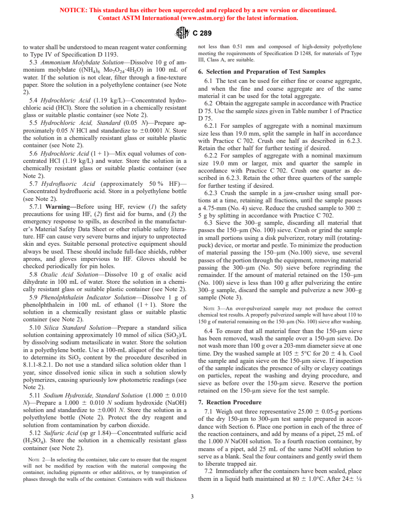 ASTM C289-02 - Standard Test Method for Potential Alkali-Silica Reactivity of Aggregates (Chemical Method)