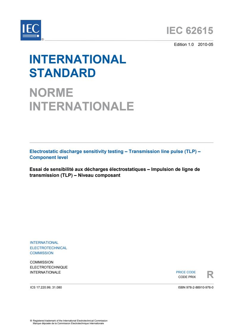 IEC 62615:2010 - Electrostatic discharge sensitivity testing - Transmission line pulse (TLP) - Component level