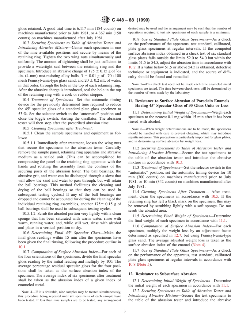 ASTM C448-88(1999) - Standard Test Methods for Abrasion Resistance of Porcelain Enamels