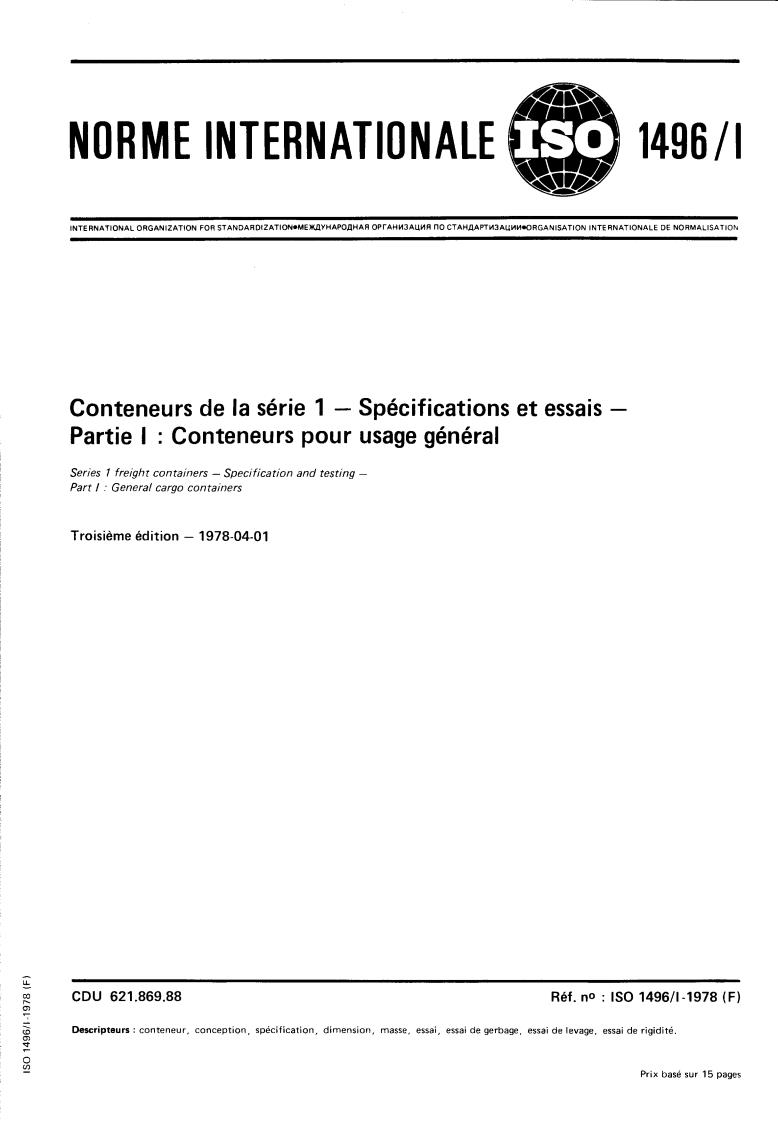 ISO 1496-1:1978 - Title missing - Legacy paper document
Released:1/1/1978