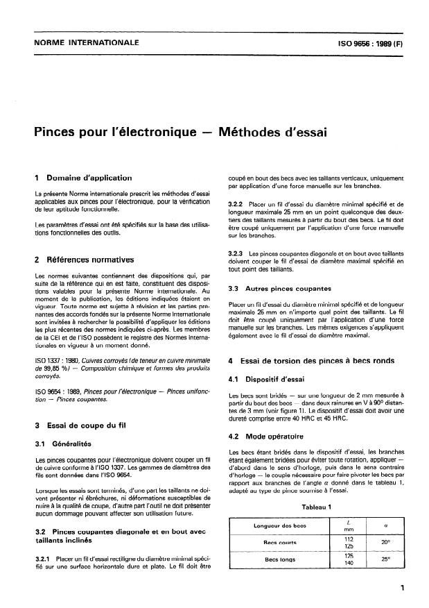 ISO 9656:1989 - Pinces pour l'électronique -- Méthodes d'essai