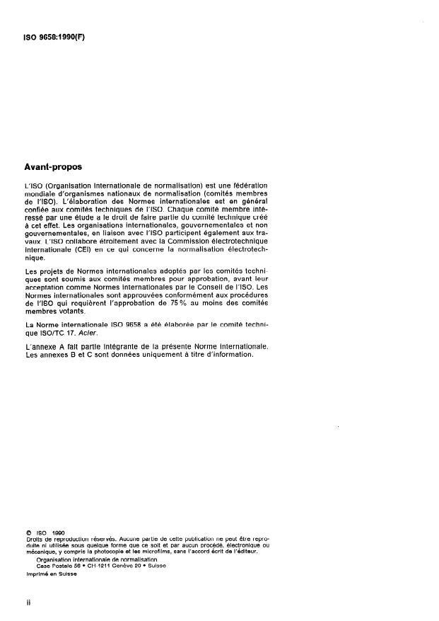ISO 9658:1990 ISO 9658:1990 - Aciers -- Dosage de l'aluminium -- Méthode par spectrométrie d'absorption atomique dans la flamme - Page 2 preview