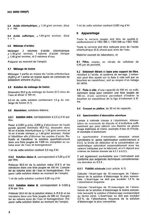 ISO 9658:1990 ISO 9658:1990 - Aciers -- Dosage de l'aluminium -- Méthode par spectrométrie d'absorption atomique dans la flamme - Page 4 preview