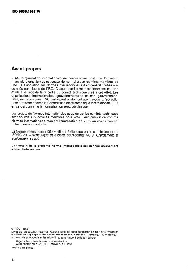 ISO 9666:1993 ISO 9666:1993 - Aéronefs -- Véhicules automoteurs de vidange des sanitaires -- Exigences fonctionnelles - Page 2 preview