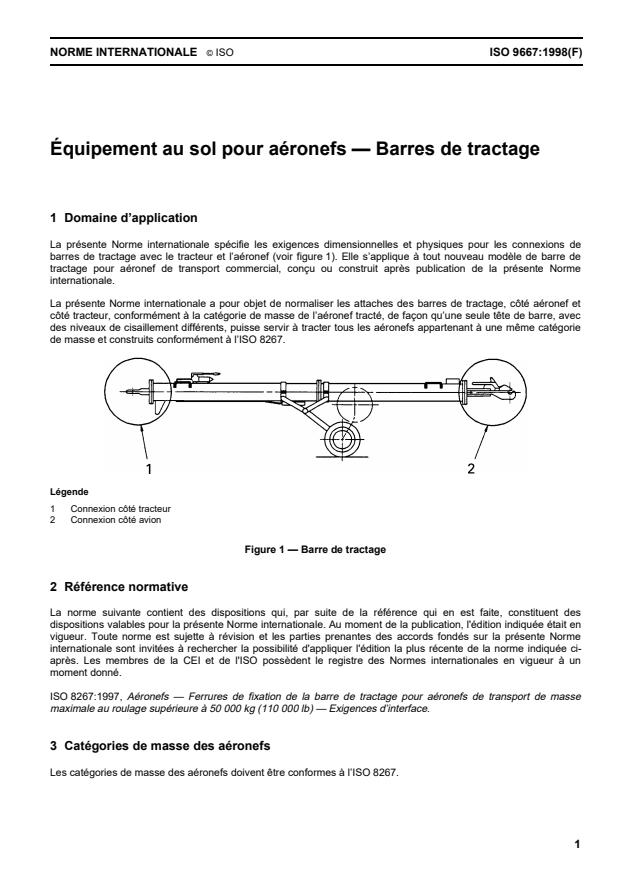 ISO 9667:1998 - Équipement au sol pour aéronefs -- Barres de tractage