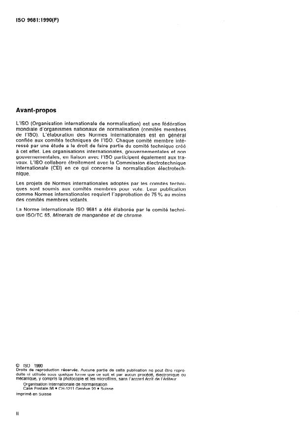 ISO 9681:1990 ISO 9681:1990 - Minerais et concentrés de manganese -- Dosage du fer -- Méthode par spectrométrie d'absorption atomique dans la flamme - Page 2 preview