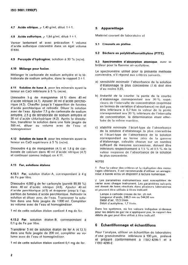 ISO 9681:1990 ISO 9681:1990 - Minerais et concentrés de manganese -- Dosage du fer -- Méthode par spectrométrie d'absorption atomique dans la flamme - Page 4 preview