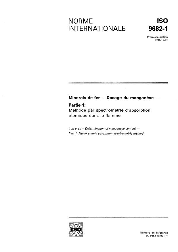 ISO 9682-1:1991 - Minerais de fer -- Dosage du manganese