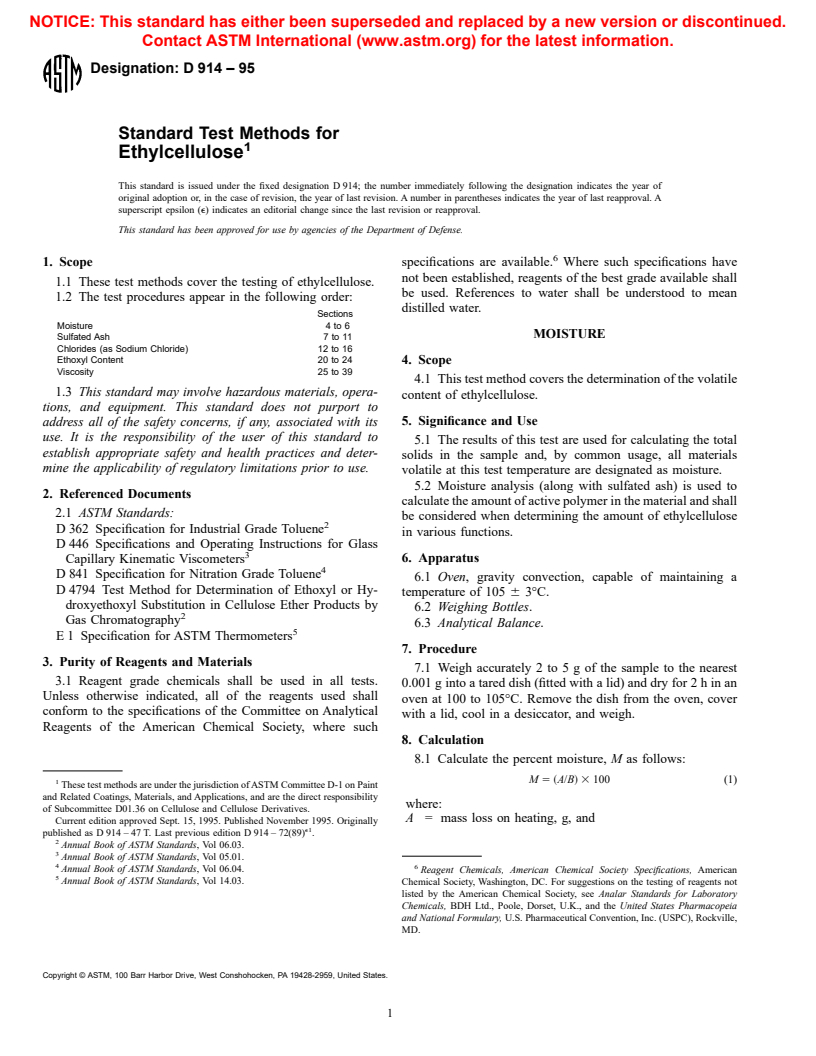 ASTM D914-95 - Standard Test Methods for Ethylcellulose