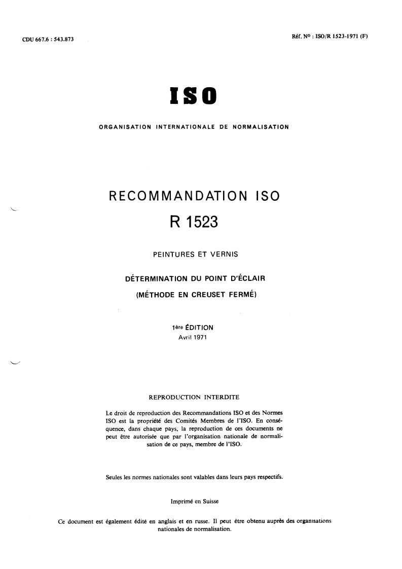 ISO/R 1523:1971 - Title missing - Legacy paper document
Released:1/1/1971