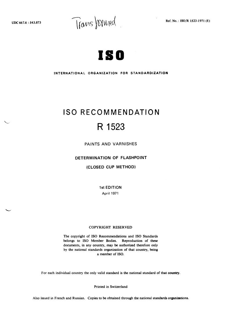 ISO/R 1523:1971 - Title missing - Legacy paper document
Released:1/1/1971