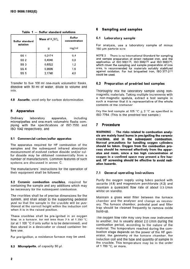ISO 9686:1992 ISO 9686:1992 - Direct reduced iron -- Determination of carbon and/or sulfur content -- High frequency combustion method with infrared measurement - Page 4 preview