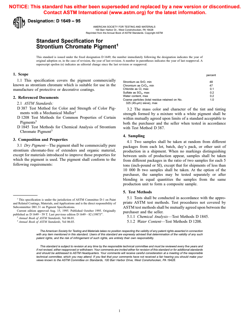 ASTM D1649-95 - Standard Specification for Strontium Chromate Pigment