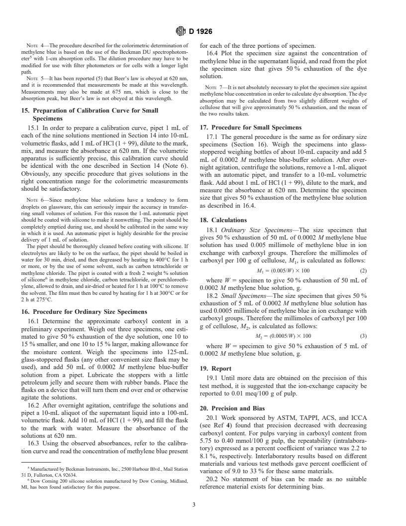 ASTM D1926-95 - Standard Test Methods for Carboxyl Content of Cellulose