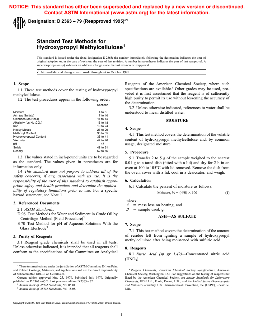 ASTM D2363-79(1995)e1 - Standard Test Methods for Hydroxypropyl Methylcellulose