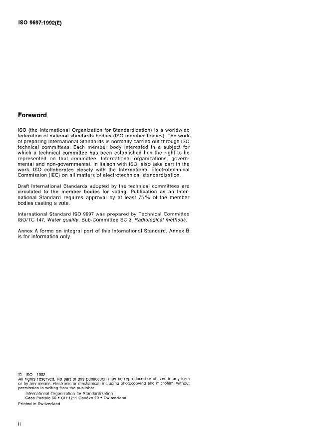 ISO 9697:1992 ISO 9697:1992 - Water quality -- Measurement of gross beta activity in non-saline water - Page 2 preview