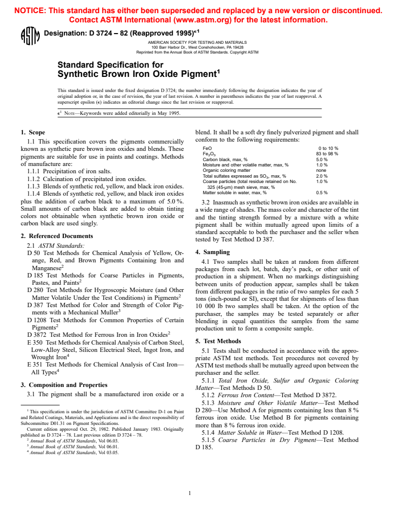 ASTM D3724-82(1995)e1 - Standard Specification for Synthetic Brown Iron Oxide Pigment