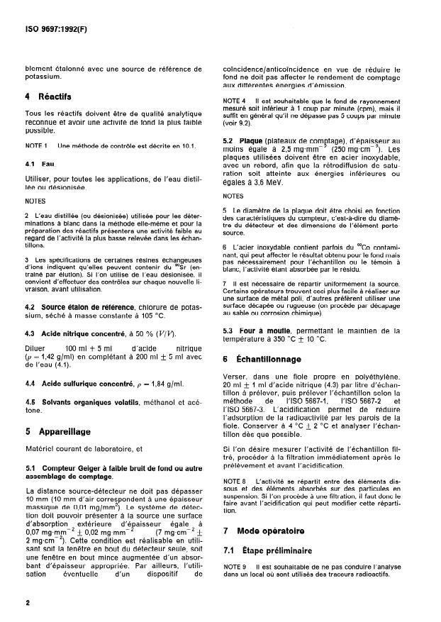 ISO 9697:1992 ISO 9697:1992 - Qualité de l'eau -- Mesurage de l'activité beta globale dans l'eau non saline - Page 4 preview