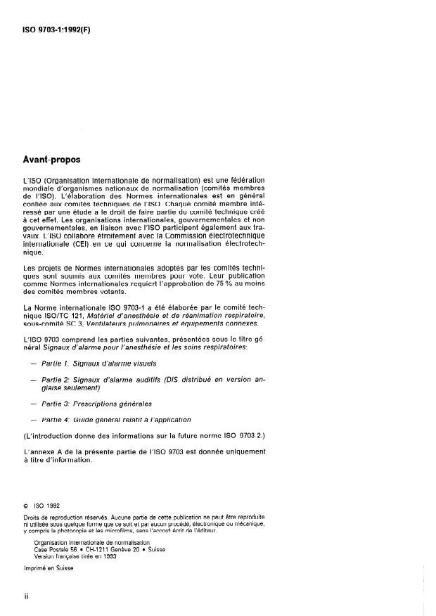 ISO 9703-1:1992 ISO 9703-1:1992 - Signaux d'alarme pour l'anesthésie et les soins respiratoires - Page 2 preview