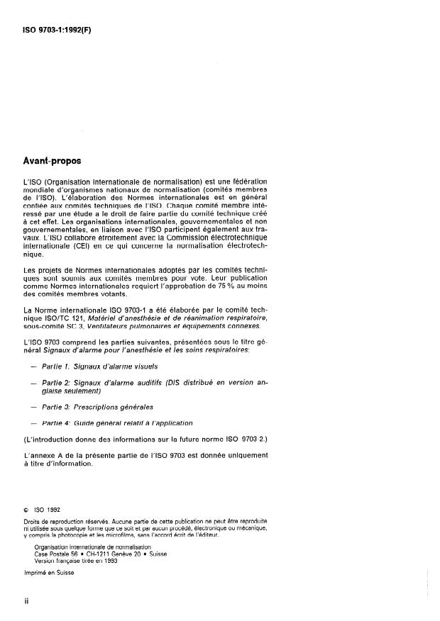 ISO 9703-1:1992 ISO 9703-1:1992 - Signaux d'alarme pour l'anesthésie et les soins respiratoires - Page 2 preview