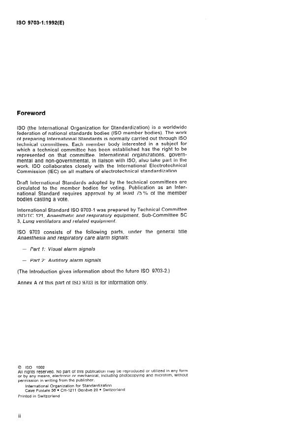 ISO 9703-1:1992 ISO 9703-1:1992 - Anaesthesia and respiratory care alarm signals - Page 2 preview