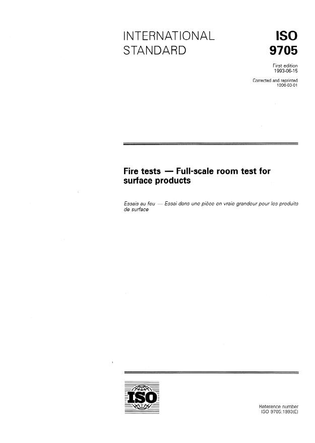 ISO 9705:1993 - Fire tests -- Full-scale room test for surface products