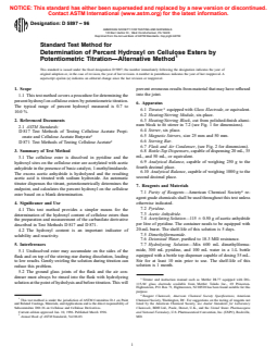 ASTM D5897-96 - Standard Test Method for Determination of Percent Hydroxyl on Cellulose Esters by Potentiometric Titration—Alternative Method
