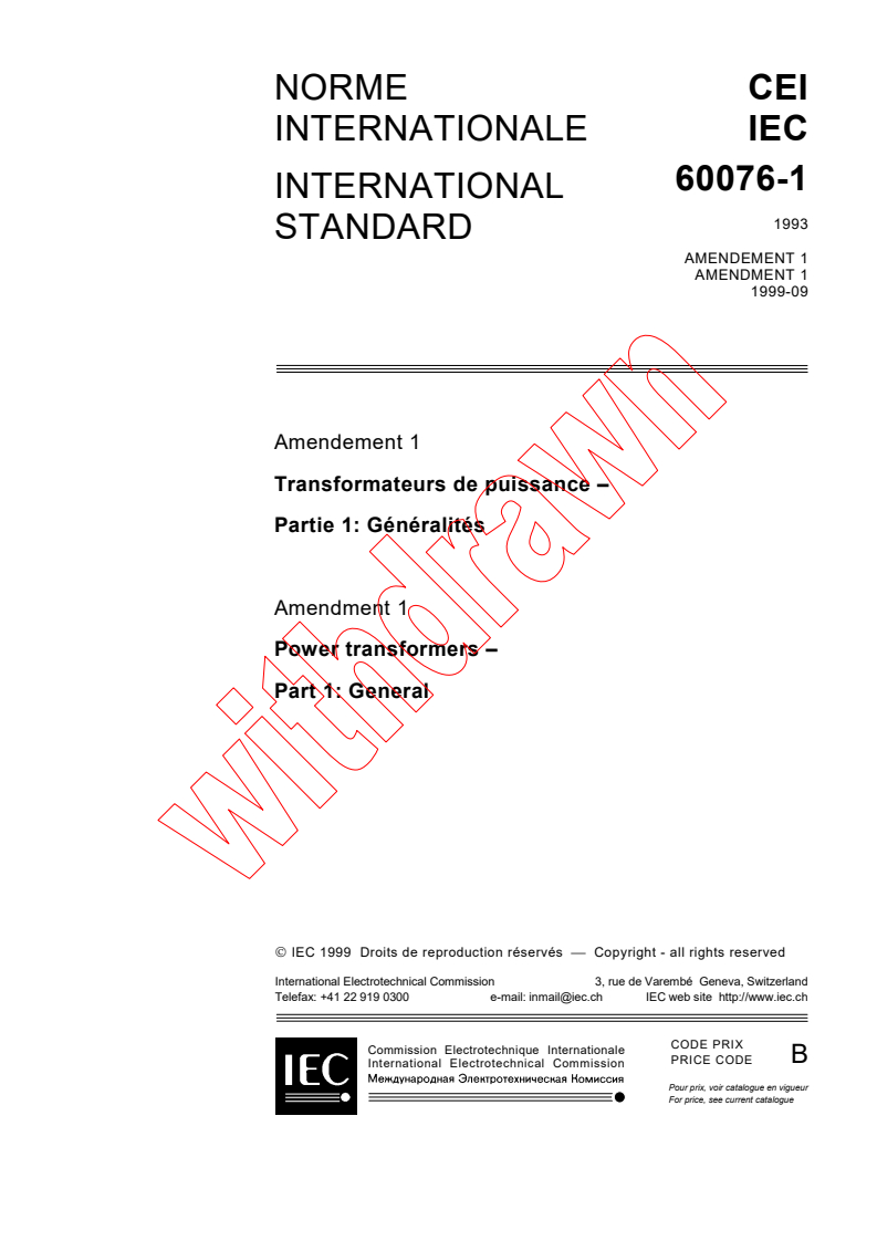 IEC 60076-1:1993/AMD1:1999 - Amendment 1 - Power transformers - Part 1 ...