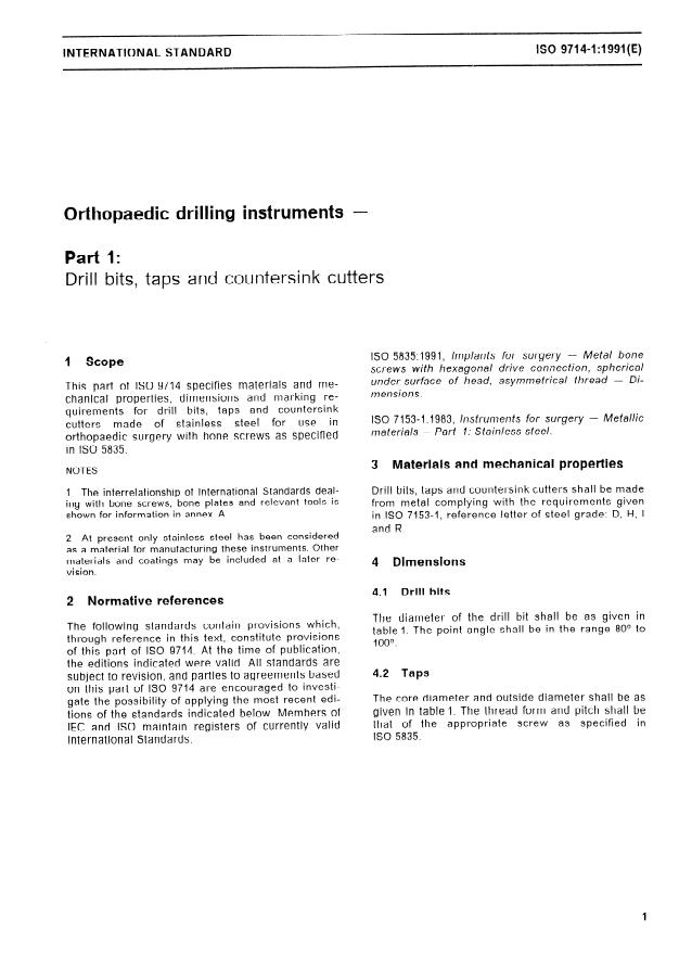 ISO 9714-1:1991 - Orthopaedic drilling instruments
