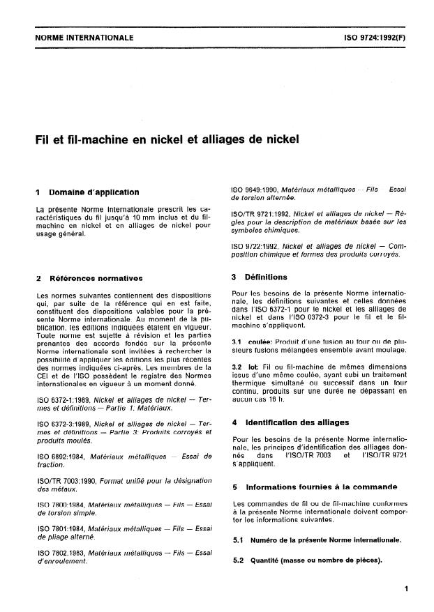ISO 9724:1992 - Fil et fil-machine en nickel et alliages de nickel