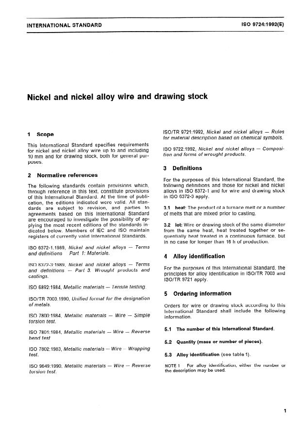 ISO 9724:1992 - Nickel and nickel alloy wire and drawing stock