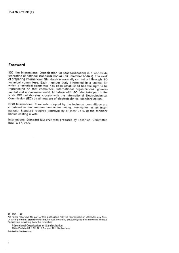 ISO 9727:1991 ISO 9727:1991 - Cylindrical stoppers of natural cork -- Physical tests -- Reference methods - Page 2 preview
