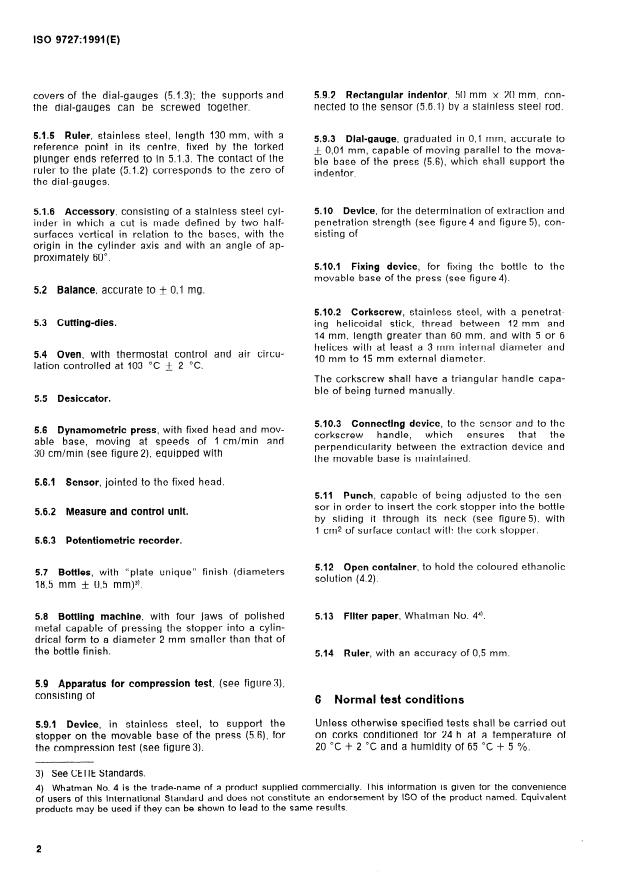 ISO 9727:1991 ISO 9727:1991 - Cylindrical stoppers of natural cork -- Physical tests -- Reference methods - Page 4 preview
