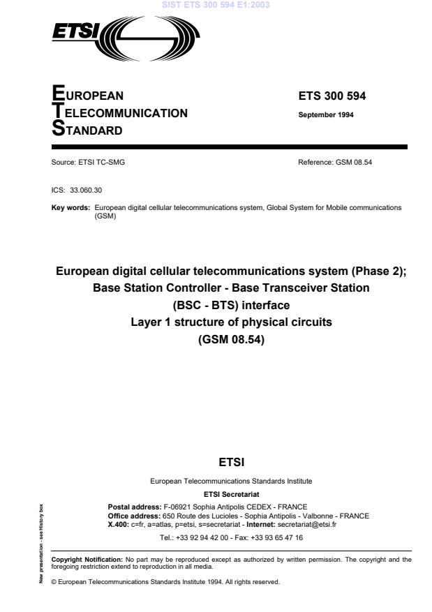 ETSI ETS 300 594 ed.1 (1994-09) ETS 300 594 E1:2003