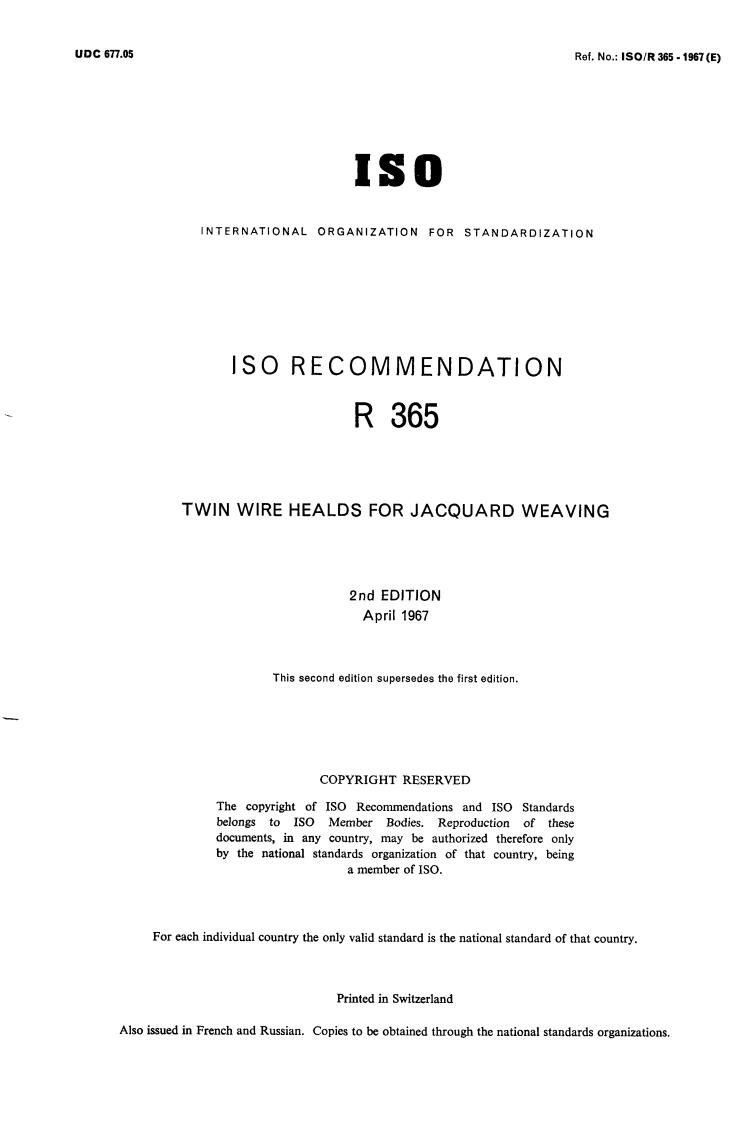 ISO/R 365:1967 - Title missing - Legacy paper document
Released:1/1/1967
