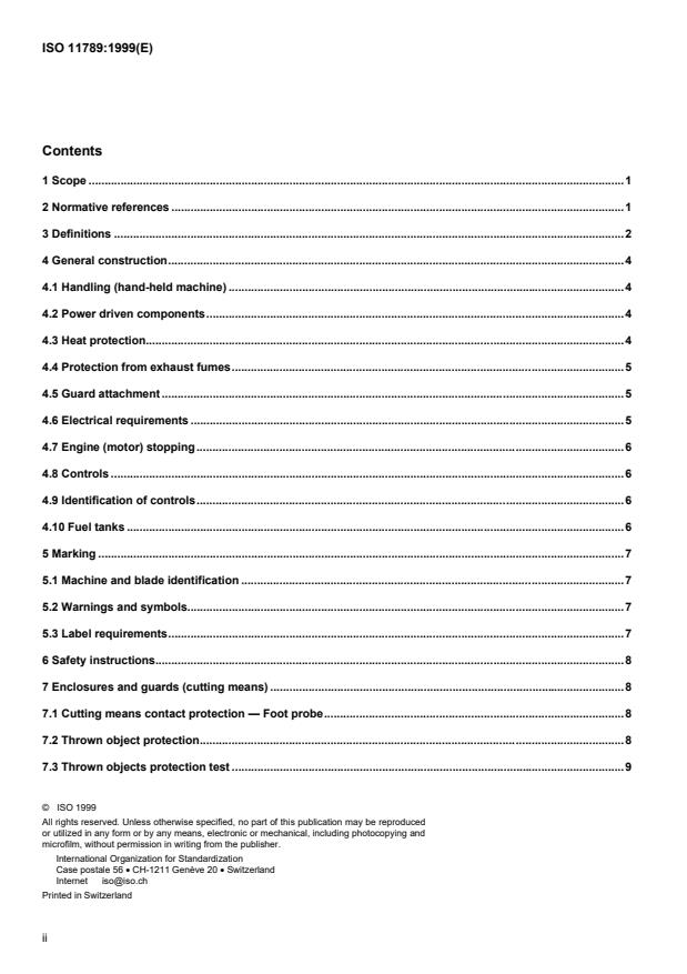ISO 11789:1999 ISO 11789:1999 - Powered edgers with rigid cutting means -- Definitions, safety requirements and test procedures - Page 2 preview