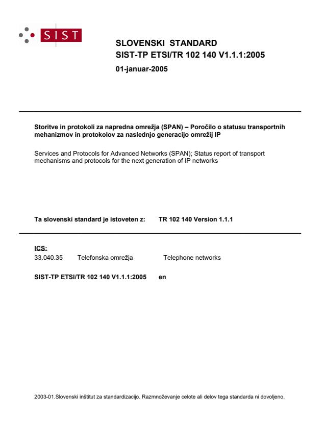 TP ETSI/TR 102 140 V1.1.1:2005