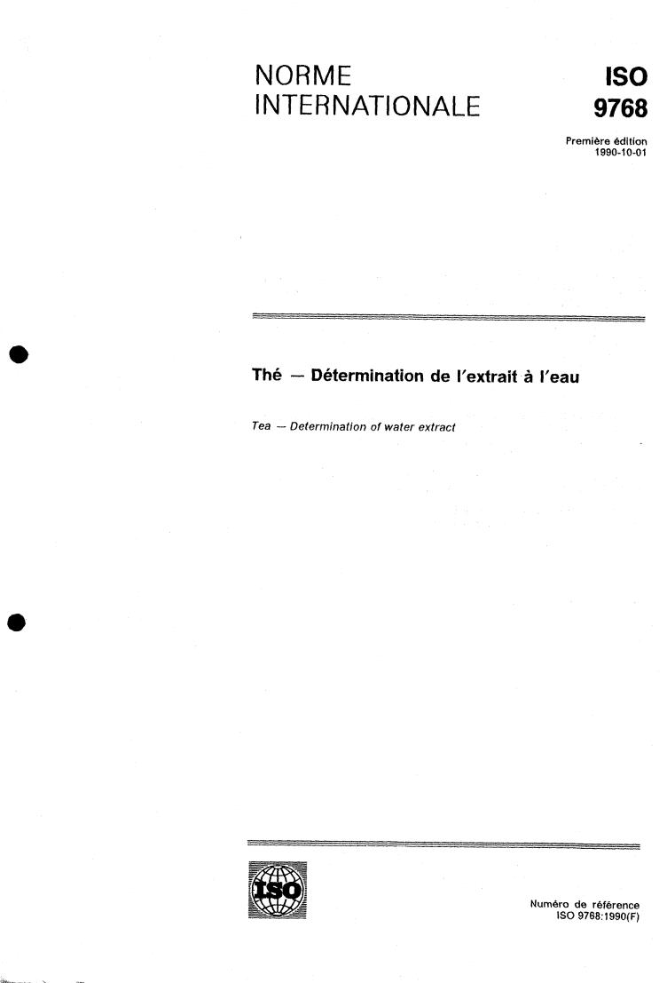 ISO 9768:1990 - Tea — Determination of water extract
Released:9/20/1990